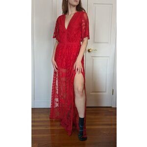 Nordstrom Socialite Red Lace Romper Overlay Dress